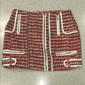 Endless Rose Sz M Red and White Tweed punk rock, zippers, and buckles Mini Skirt